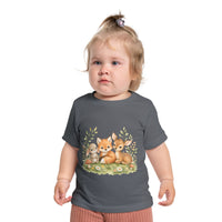 Woodland Baby Animals Baby Short Sleeve T-Shirt | Fox Rabbit Deer, Moon Bear Back