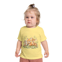 Woodland Baby Animals Baby Short Sleeve T-Shirt | Fox Rabbit Deer, Moon Bear Back