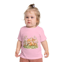 Woodland Baby Animals Baby Short Sleeve T-Shirt | Fox Rabbit Deer, Moon Bear Back