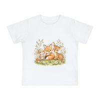 Woodland Baby Animals Baby Short Sleeve T-Shirt | Fox Rabbit Deer, Moon Bear Back