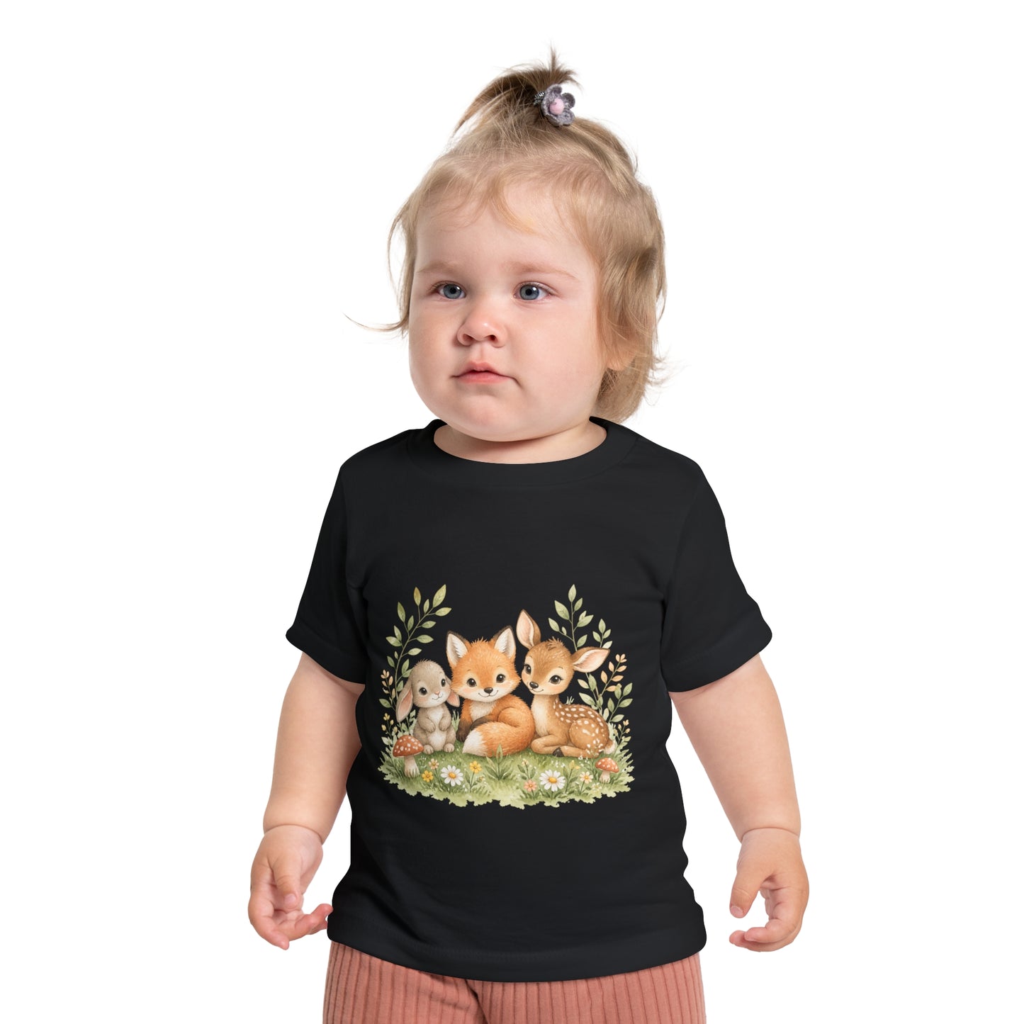 Woodland Baby Animals Baby Short Sleeve T-Shirt | Fox Rabbit Deer, Moon Bear Back