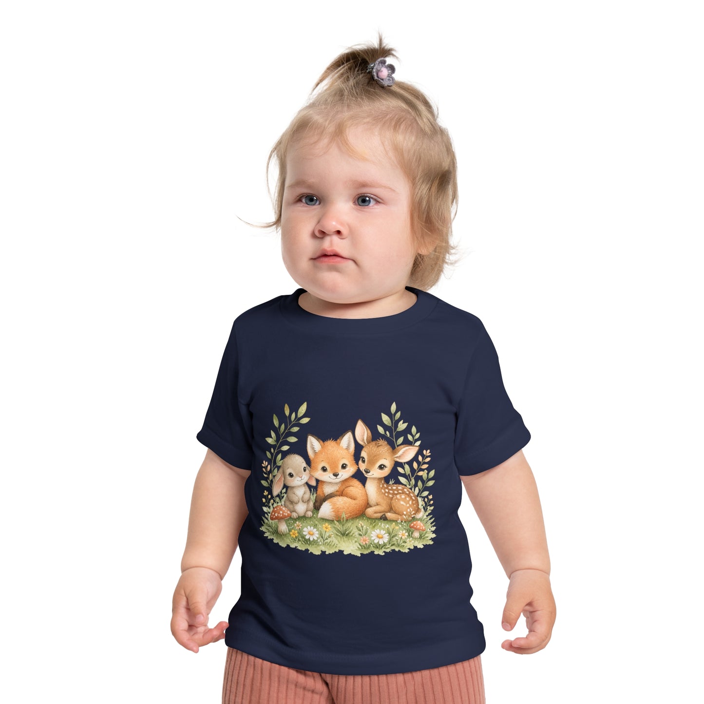 Woodland Baby Animals Baby Short Sleeve T-Shirt | Fox Rabbit Deer, Moon Bear Back