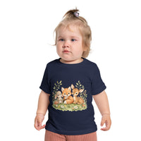 Woodland Baby Animals Baby Short Sleeve T-Shirt | Fox Rabbit Deer, Moon Bear Back