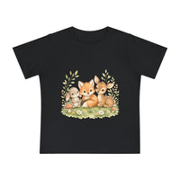Woodland Baby Animals Baby Short Sleeve T-Shirt | Fox Rabbit Deer, Moon Bear Back