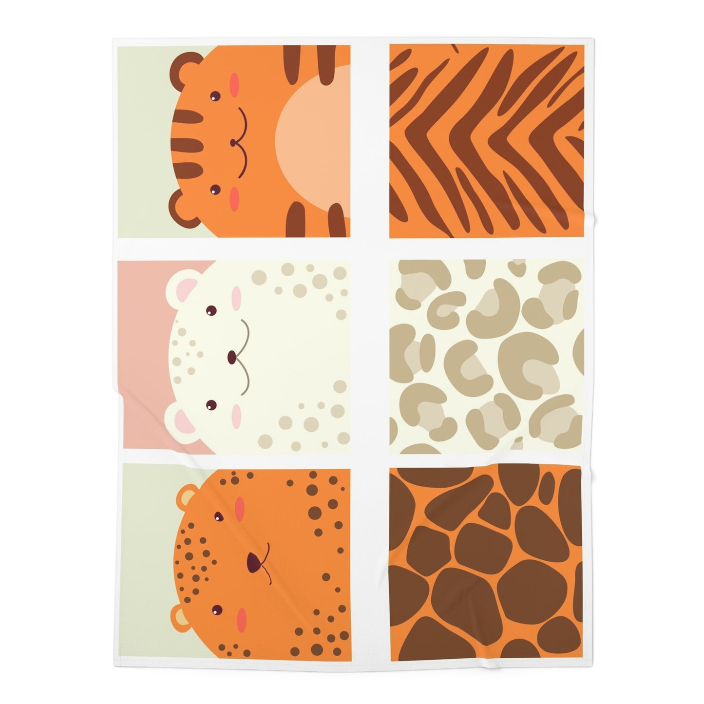 Safari Animal Patches Baby Swaddle Blanket | Tiger Leopard Giraffe Cub Pattern