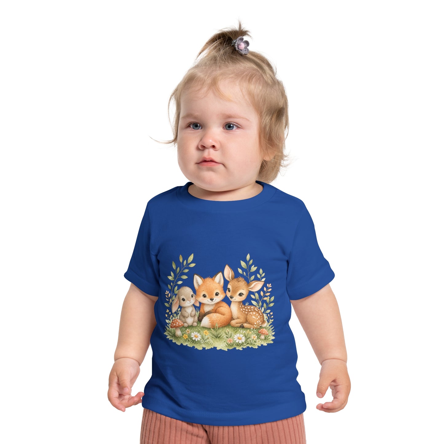 Woodland Baby Animals Baby Short Sleeve T-Shirt | Fox Rabbit Deer, Moon Bear Back