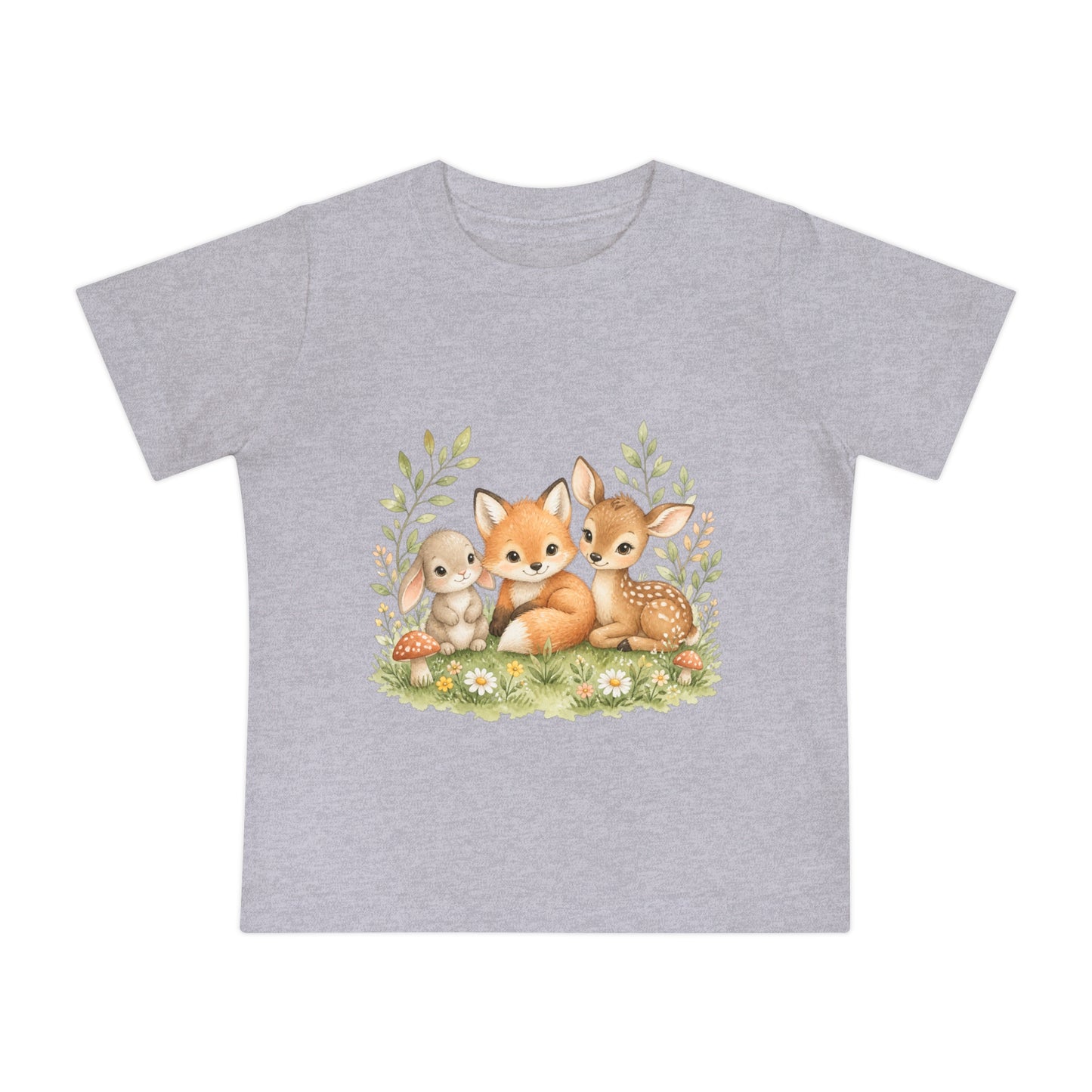 Woodland Baby Animals Baby Short Sleeve T-Shirt | Fox Rabbit Deer, Moon Bear Back