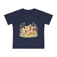Woodland Baby Animals Baby Short Sleeve T-Shirt | Fox Rabbit Deer, Moon Bear Back