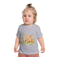 Woodland Baby Animals Baby Short Sleeve T-Shirt | Fox Rabbit Deer, Moon Bear Back