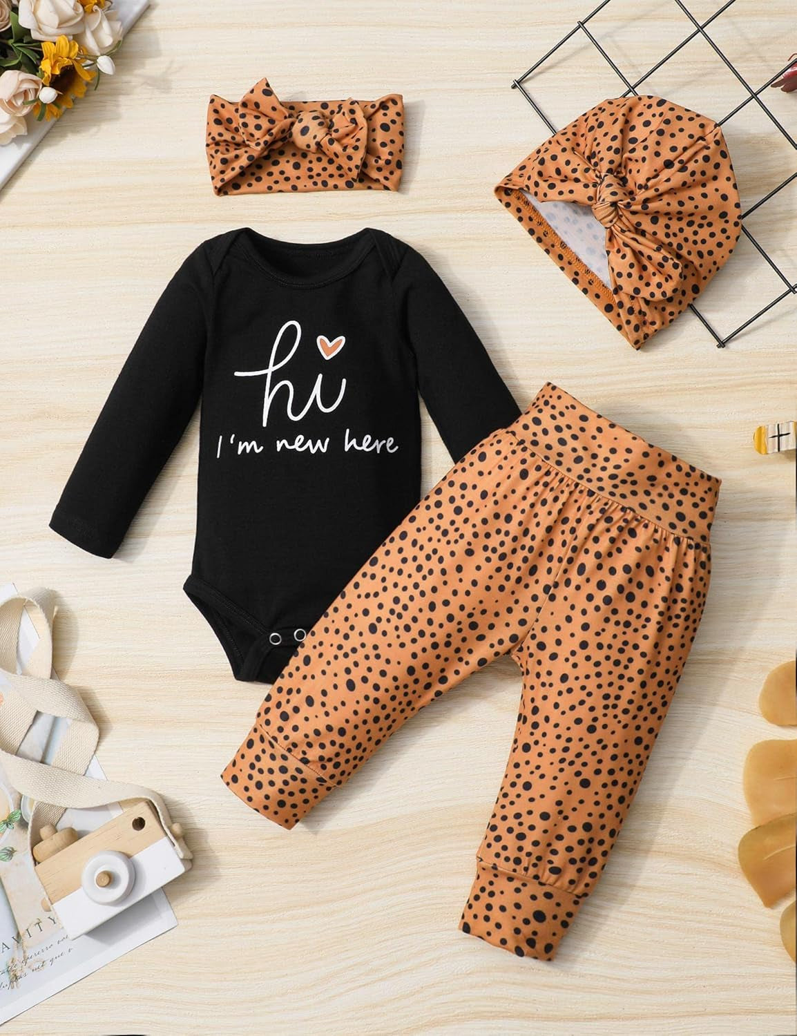 Newborn Baby Girl Clothes Im New Here Infant Newborn Outfit Cute Toddler Baby Girl Outfits 4PC Set