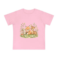 Woodland Baby Animals Baby Short Sleeve T-Shirt | Fox Rabbit Deer, Moon Bear Back