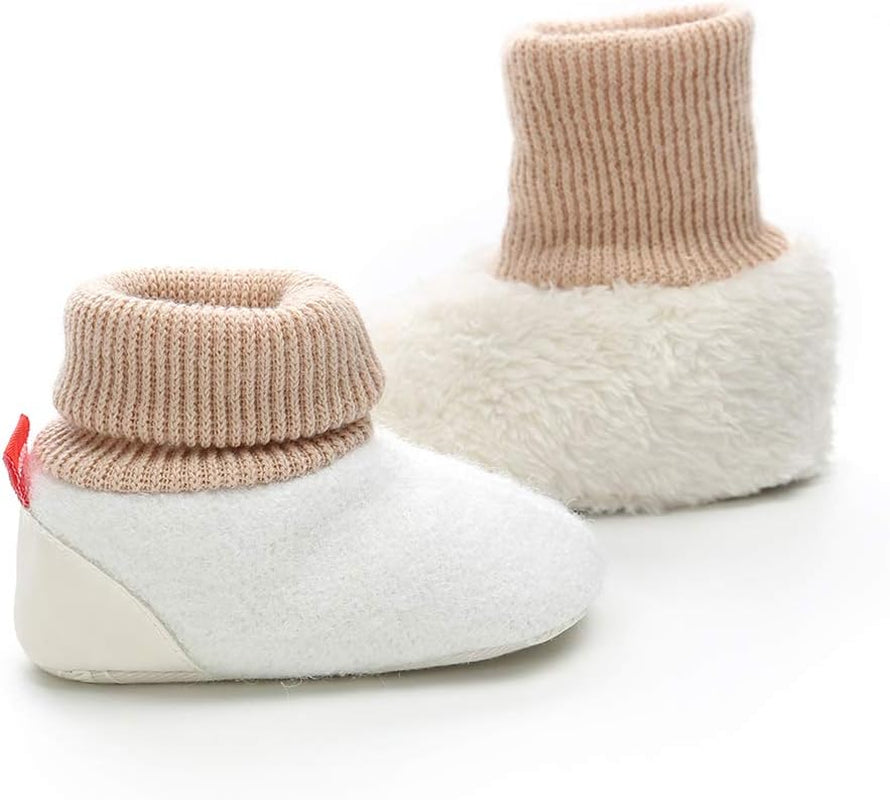 Baby Boy Girl Winter Booties Newborn Cozy Warm Socks Cartoon Fleece Footwear Non-Slip Soft Sole Crib Shoes for Toddler First Walkers