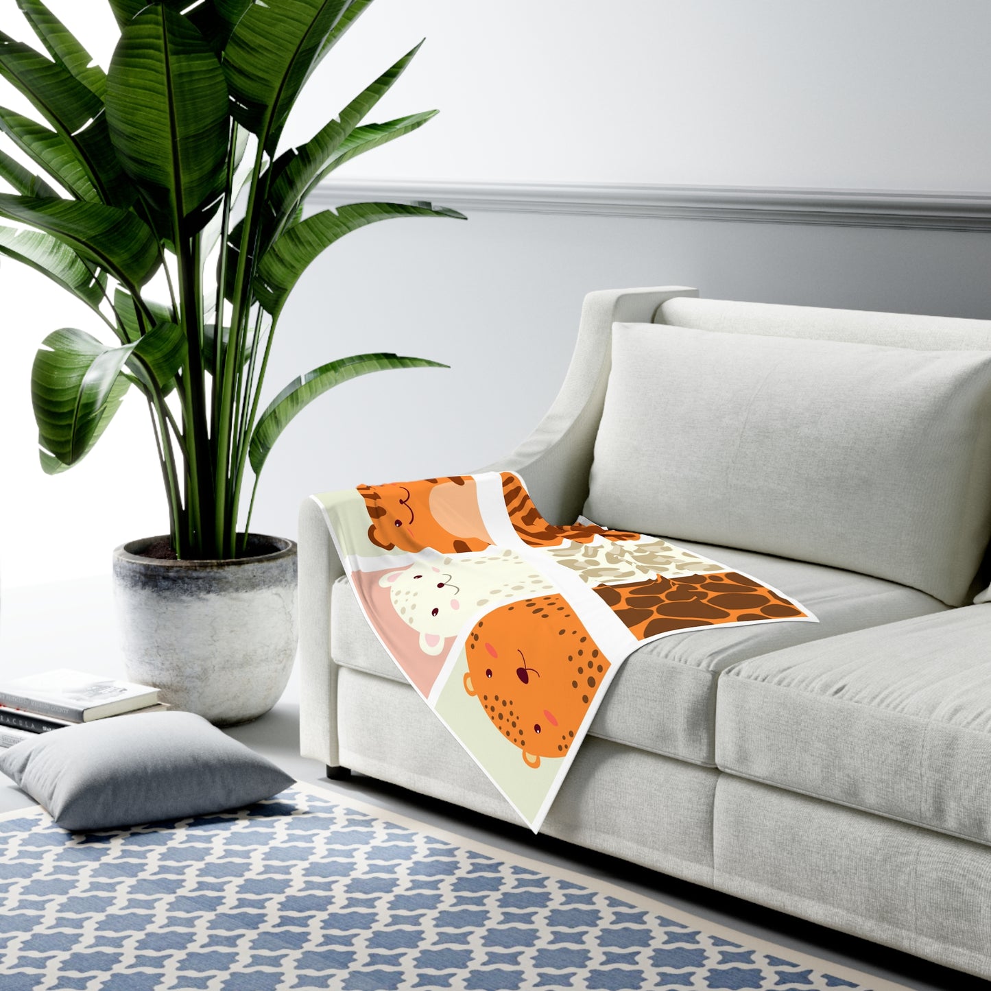 Safari Animal Patches Baby Swaddle Blanket | Tiger Leopard Giraffe Cub Pattern