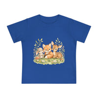 Woodland Baby Animals Baby Short Sleeve T-Shirt | Fox Rabbit Deer, Moon Bear Back