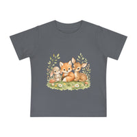 Woodland Baby Animals Baby Short Sleeve T-Shirt | Fox Rabbit Deer, Moon Bear Back