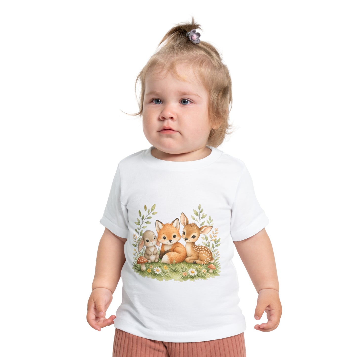 Woodland Baby Animals Baby Short Sleeve T-Shirt | Fox Rabbit Deer, Moon Bear Back