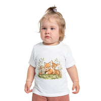 Woodland Baby Animals Baby Short Sleeve T-Shirt | Fox Rabbit Deer, Moon Bear Back